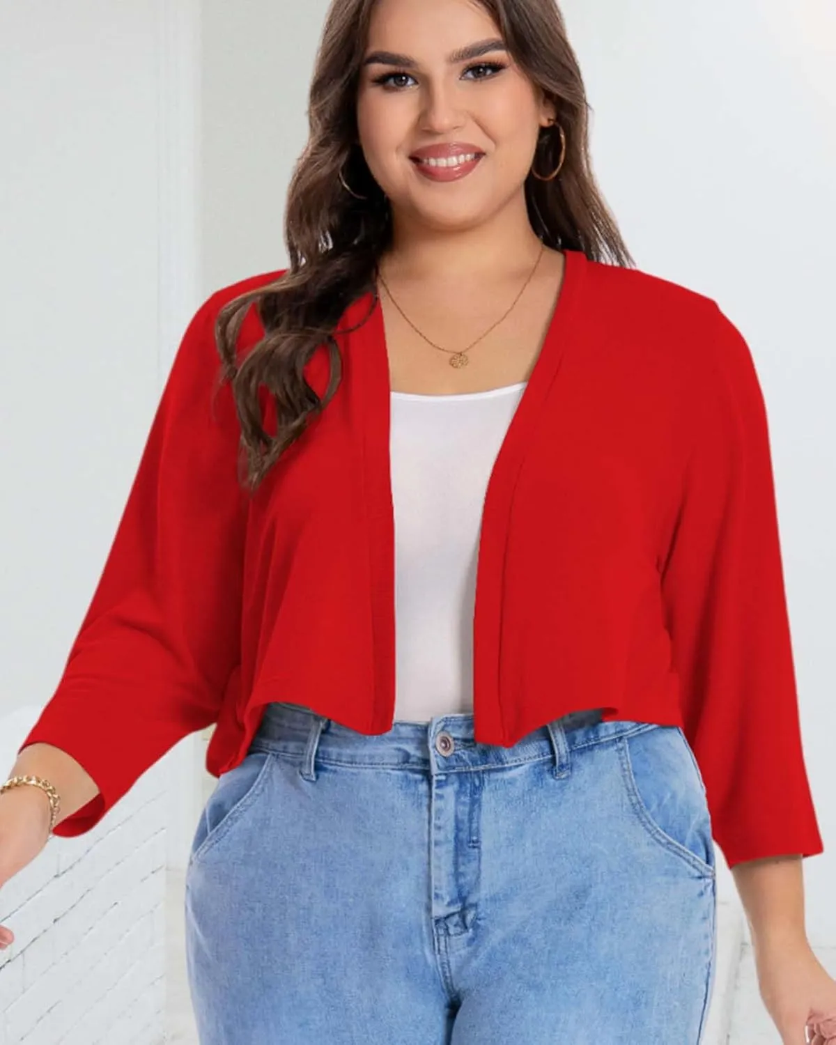 Plus Size Shrugs for Women Cropped Cardigan Knit Sweaters Open Front Bolero