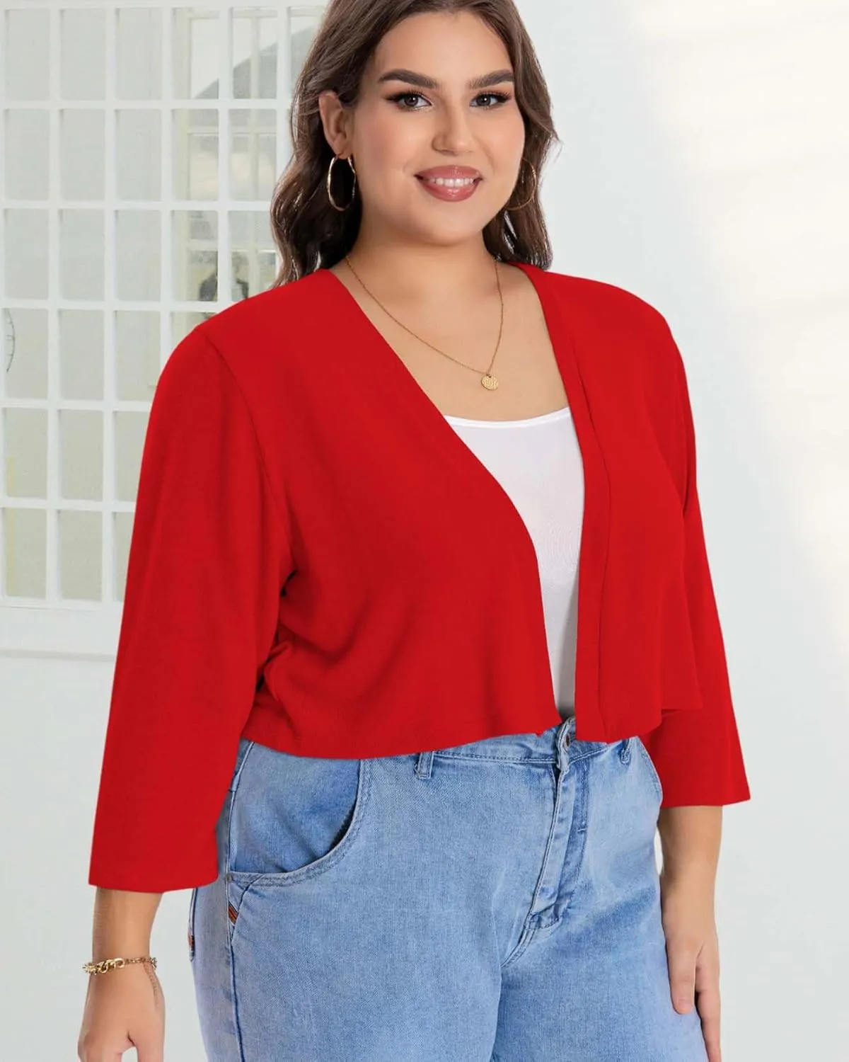 Plus Size Shrugs for Women Cropped Cardigan Knit Sweaters Open Front Bolero