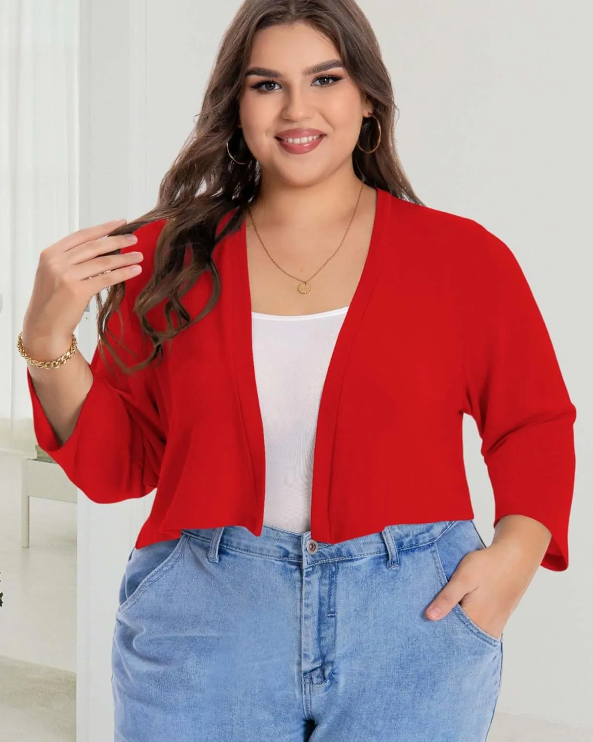 Plus Size Shrugs for Women Cropped Cardigan Knit Sweaters Open Front Bolero