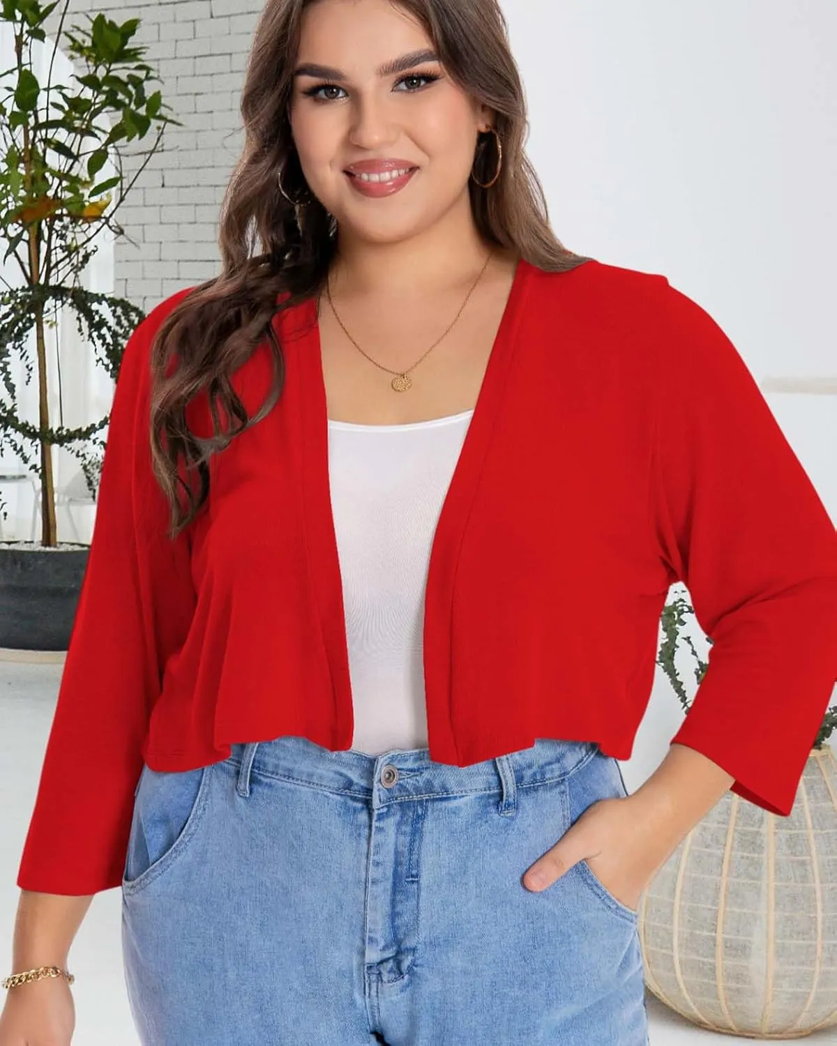 Plus Size Shrugs for Women Cropped Cardigan Knit Sweaters Open Front Bolero