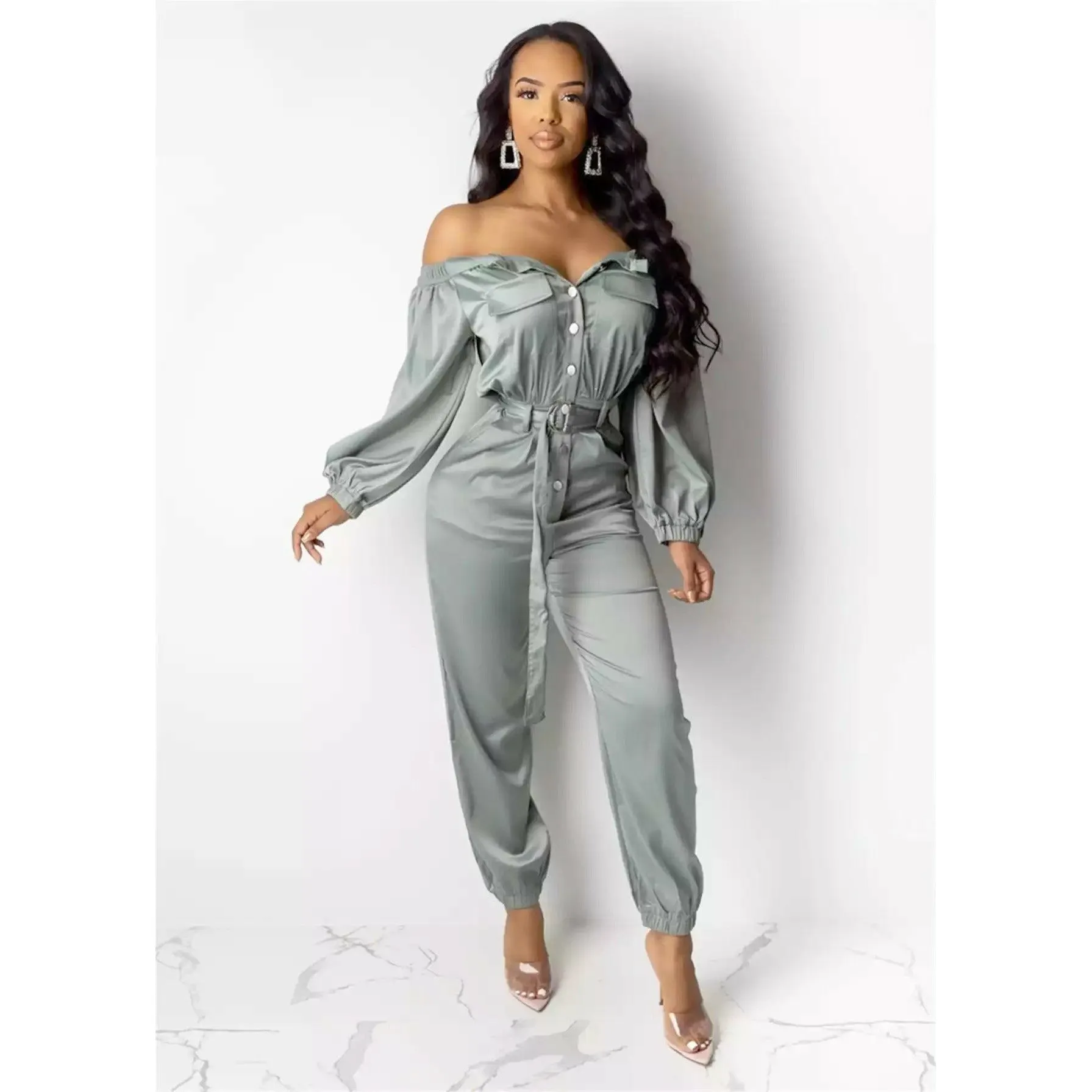 Pockets Off The Shoulder Single-breasted Overalls