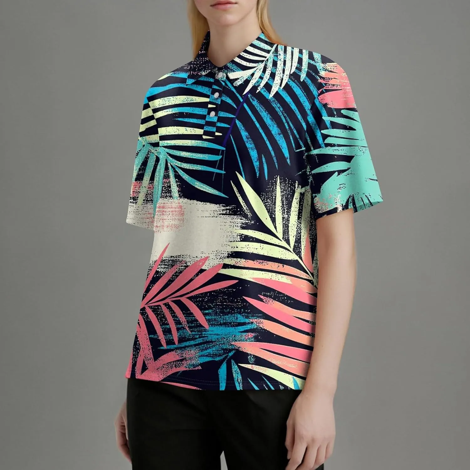 Polo Shirts for Women Hawaiian Short Sleeve Summer Tops Oversized Side Slit Collared Casual Golf Outfits