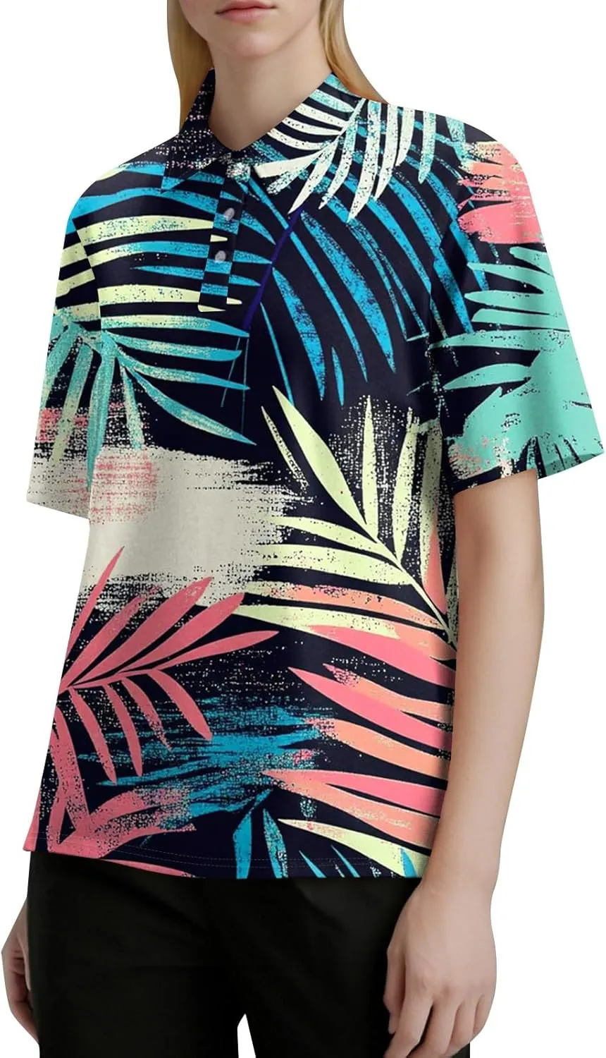 Polo Shirts for Women Hawaiian Short Sleeve Summer Tops Oversized Side Slit Collared Casual Golf Outfits