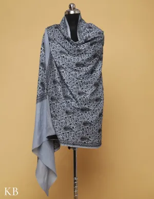 Powder Blue Sozni Jali Embroidered Woolen Shawl
