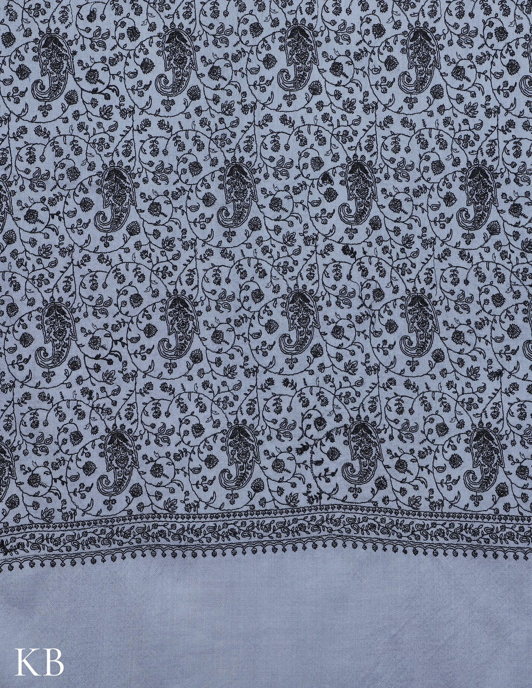 Powder Blue Sozni Jali Embroidered Woolen Shawl