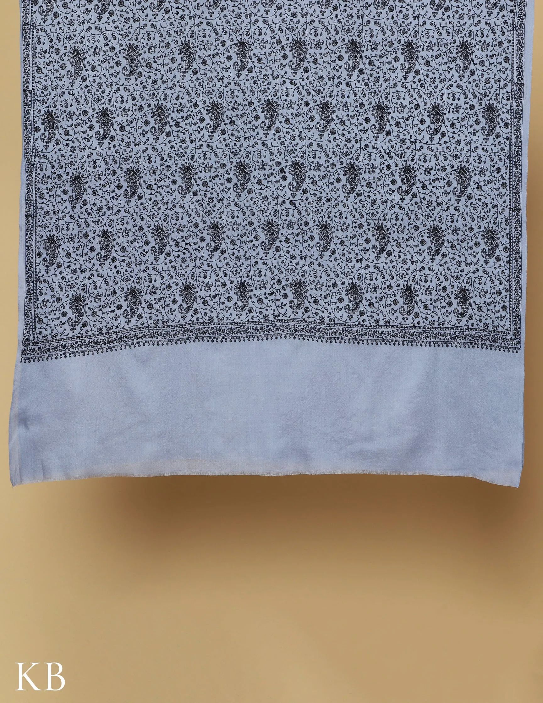 Powder Blue Sozni Jali Embroidered Woolen Shawl