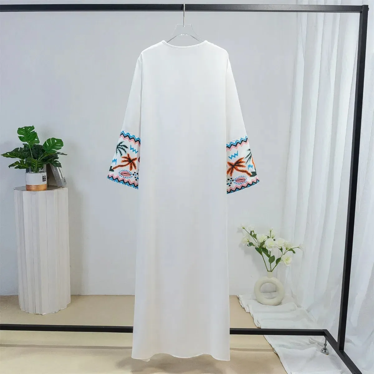Printed Long Sleeve Open Front Abaya