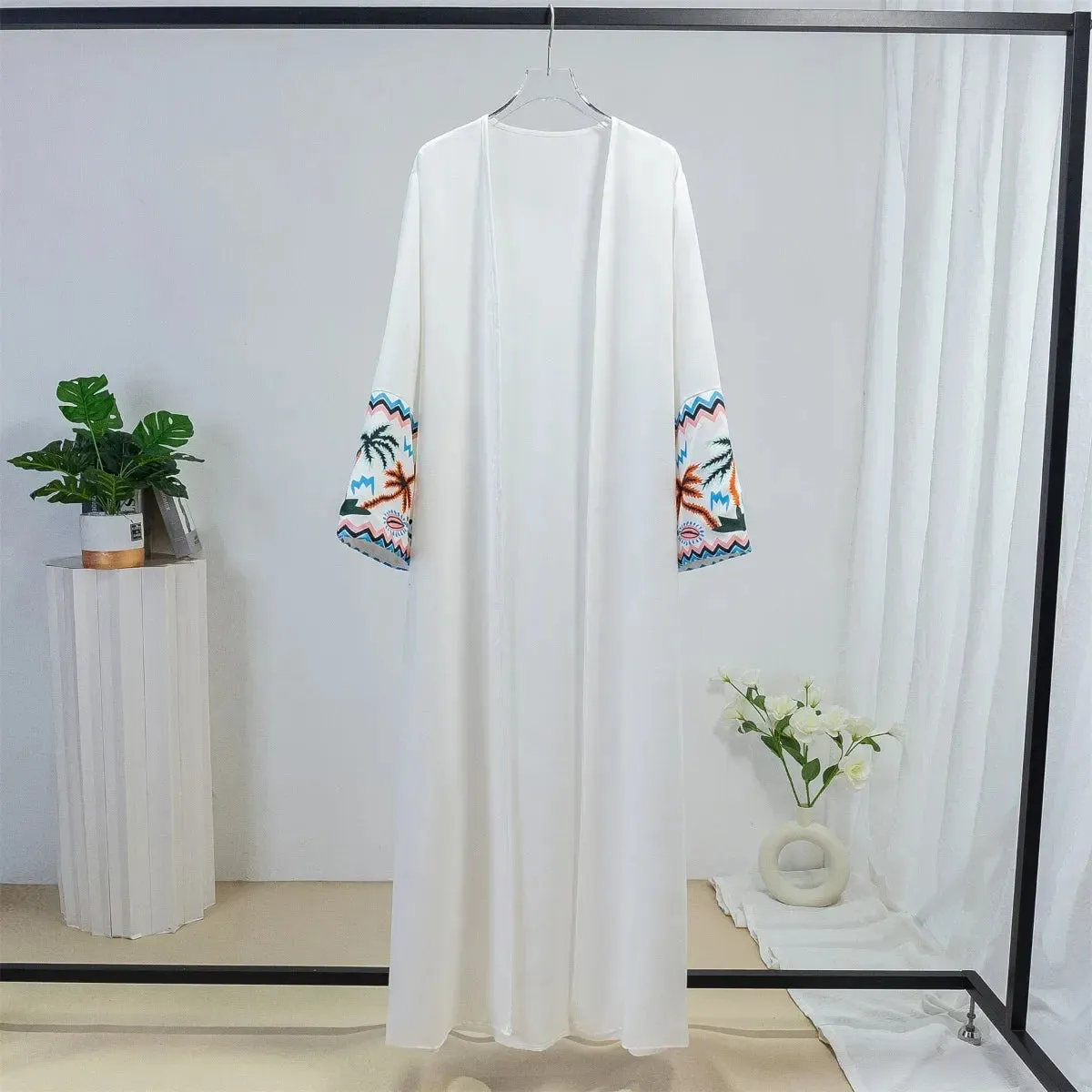 Printed Long Sleeve Open Front Abaya
