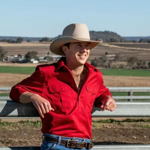 Red Half Button - Mid Weight