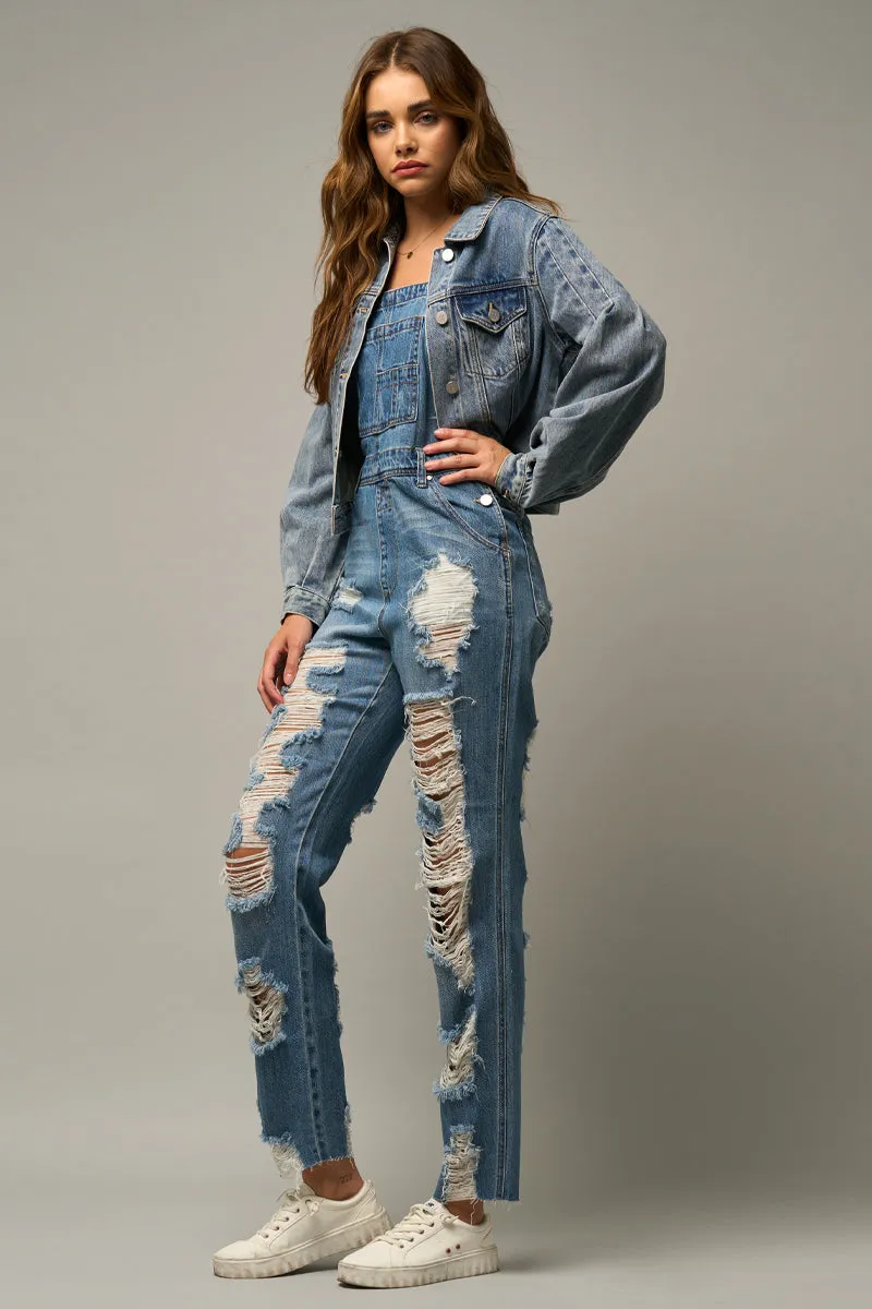 Ripped Straight Fit Overalls