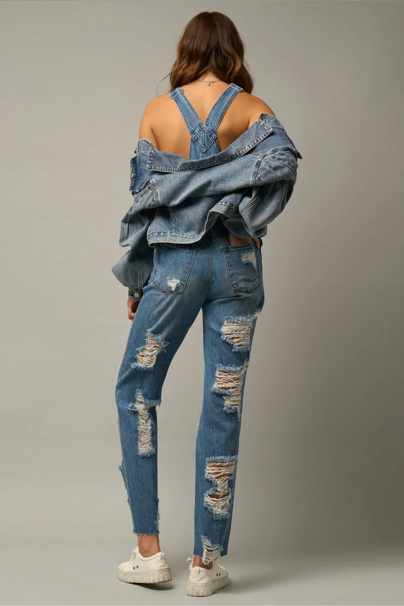 Ripped Straight Fit Overalls