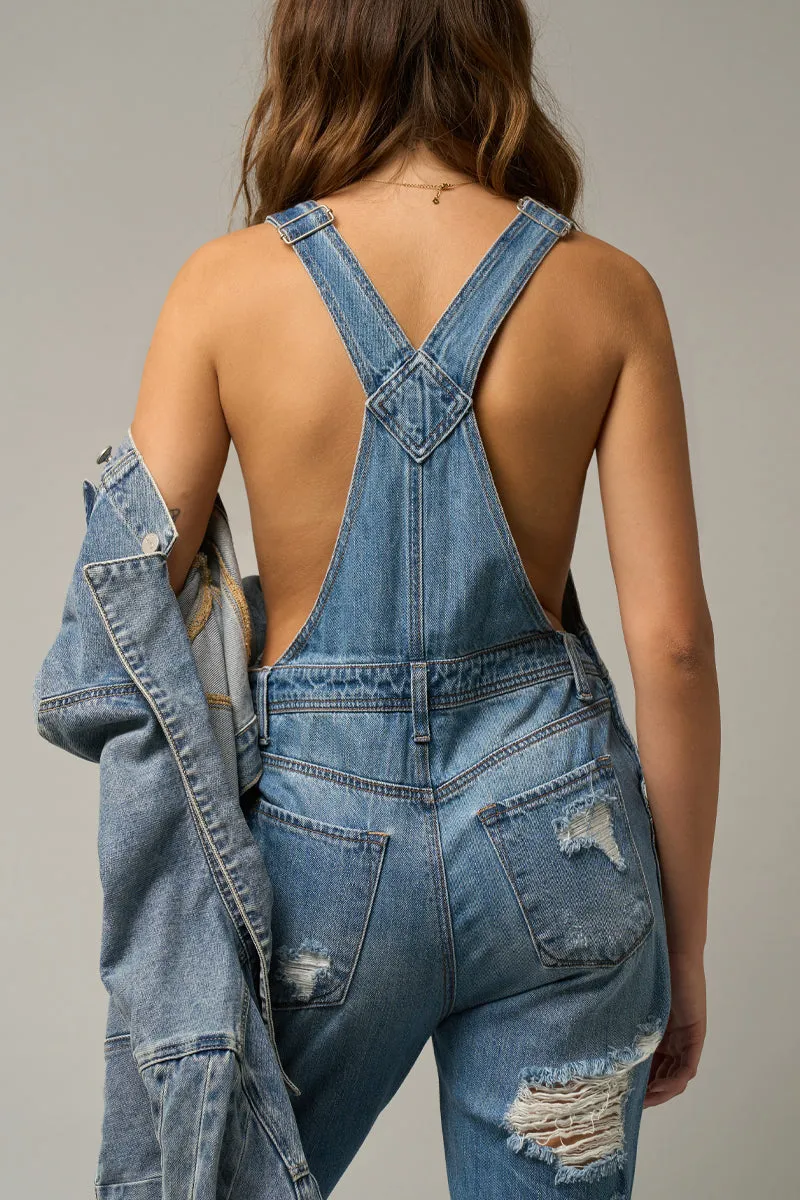 Ripped Straight Fit Overalls