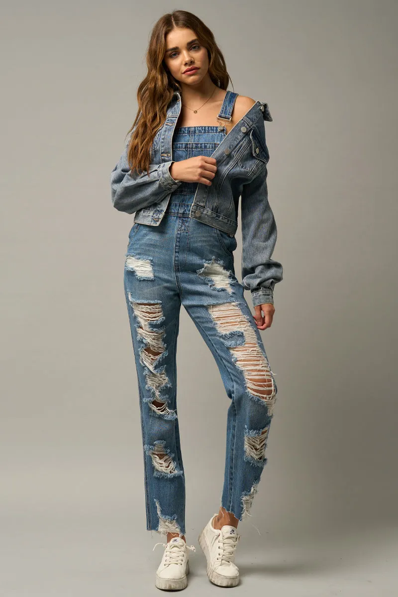 Ripped Straight Fit Overalls