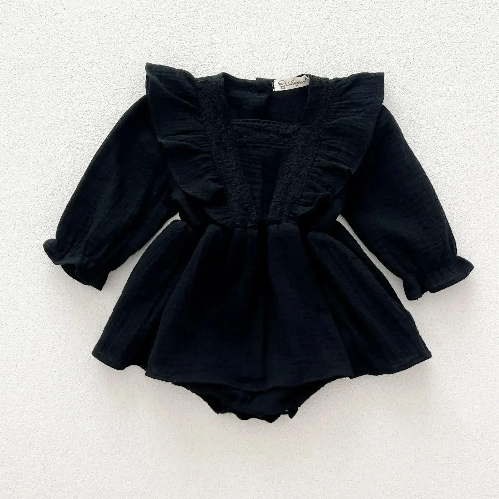 Round Collar Lace Patchwork Solid Onesie Dress