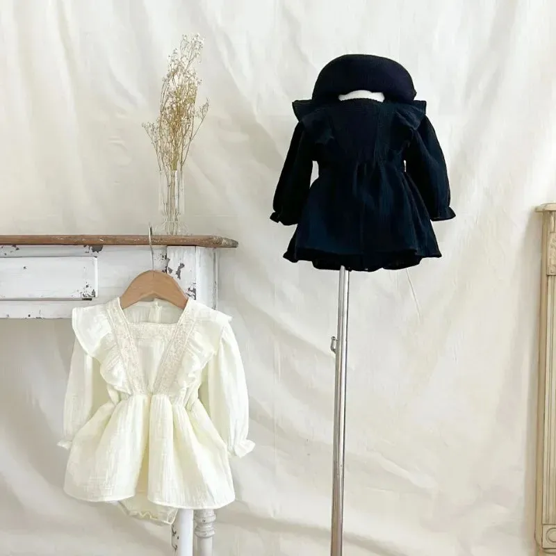 Round Collar Lace Patchwork Solid Onesie Dress