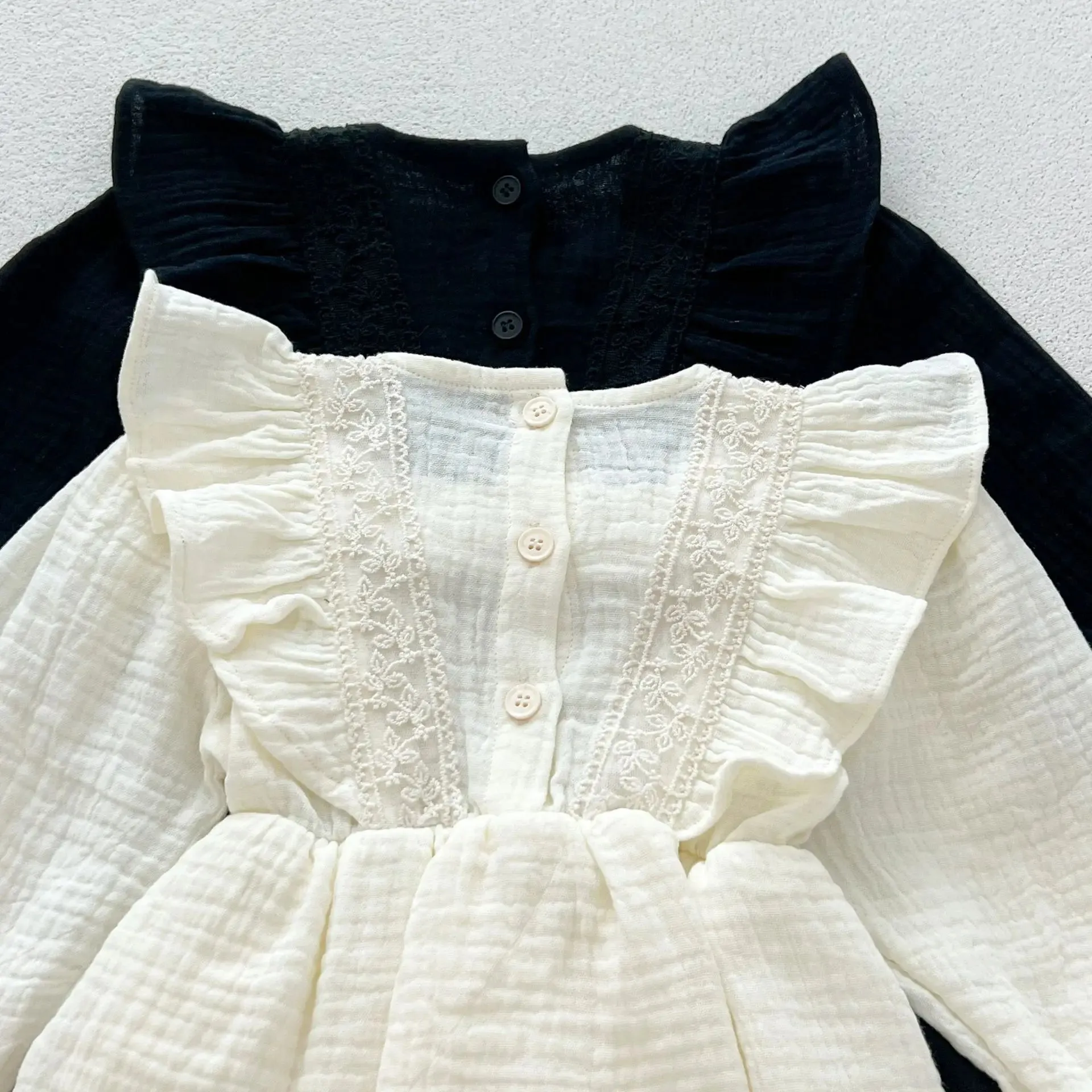 Round Collar Lace Patchwork Solid Onesie Dress