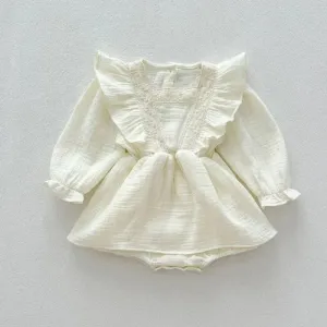 Round Collar Lace Patchwork Solid Onesie Dress