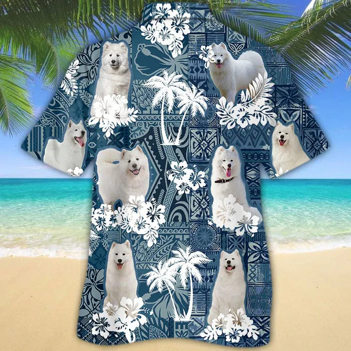 Samoyed Hawaiian Shirt, Hawaiian shirt vintage Floral Dog, Men's Hawaiian shirt, Women's Hawaiian shirt