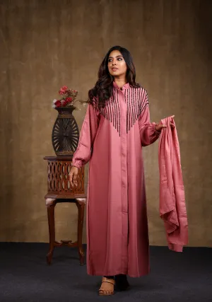 Sawdah Pink Luxury Abaya with Black Beads Beautiful Design