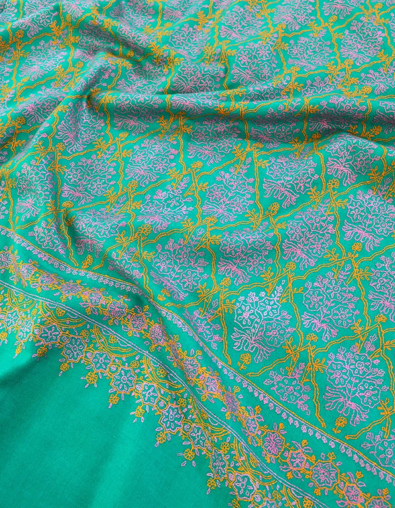 Sea Green Pashmina Shawl With Sozni Embroidery 5993