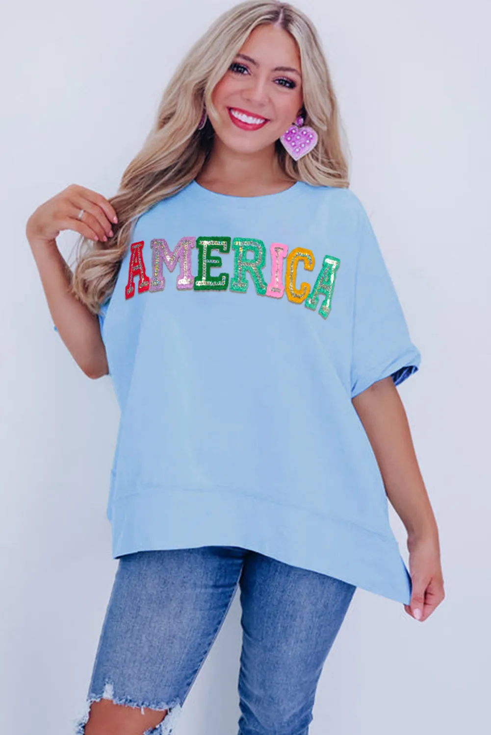 Sparkle America Pastel Embroidered Graphic T-shirt