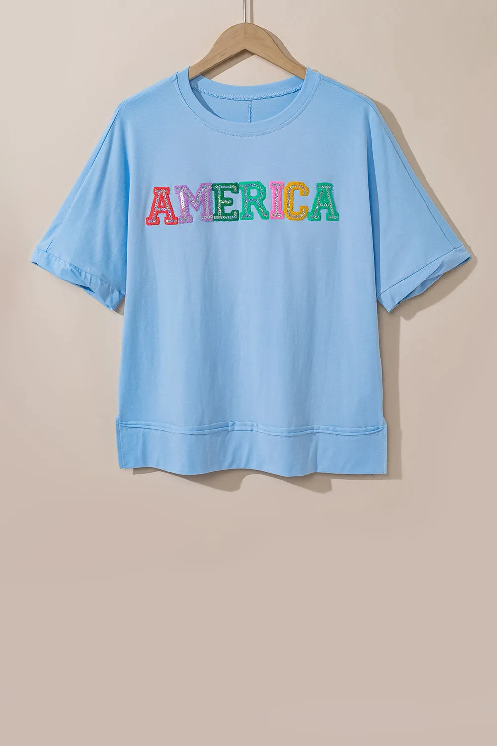 Sparkle America Pastel Embroidered Graphic T-shirt