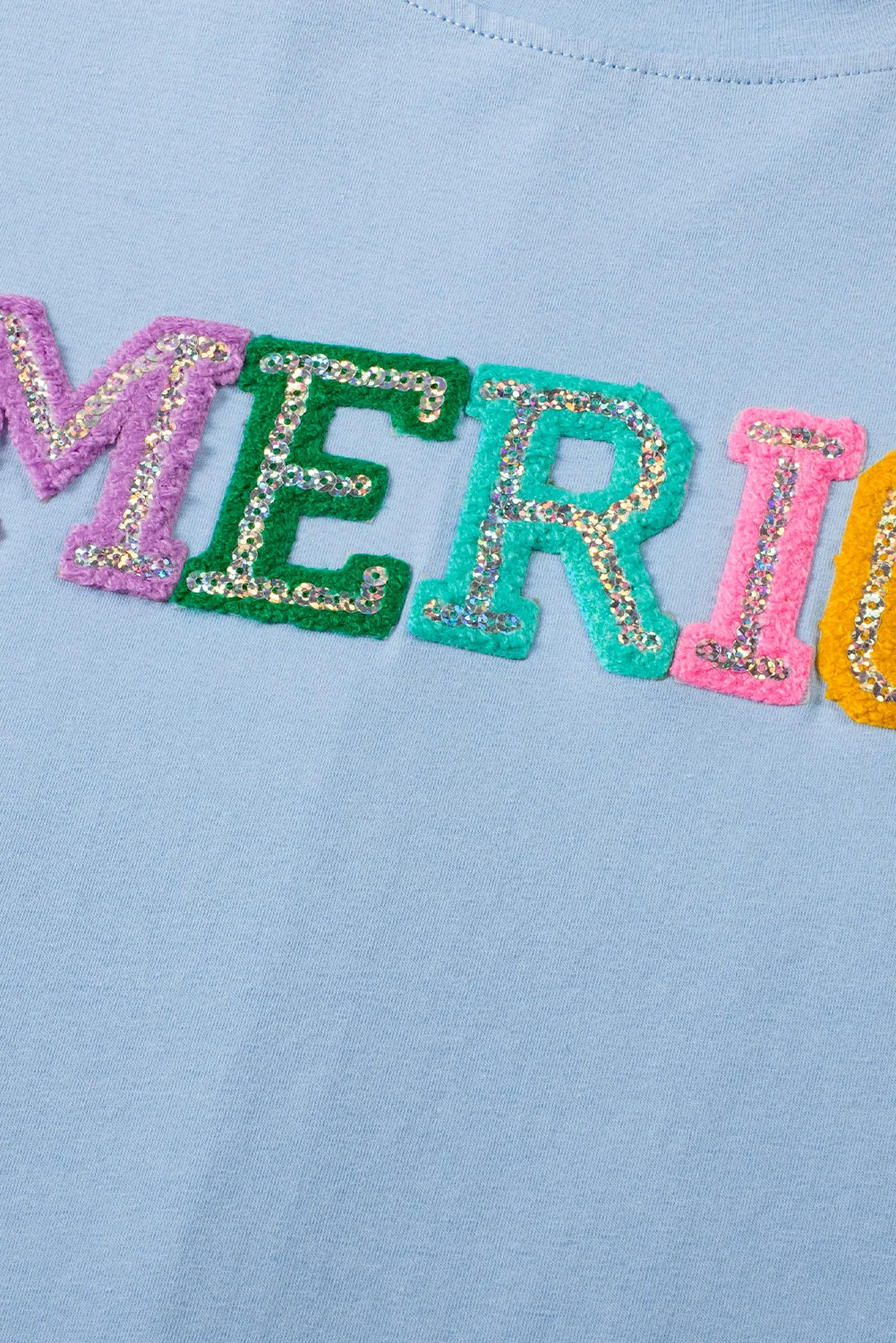 Sparkle America Pastel Embroidered Graphic T-shirt