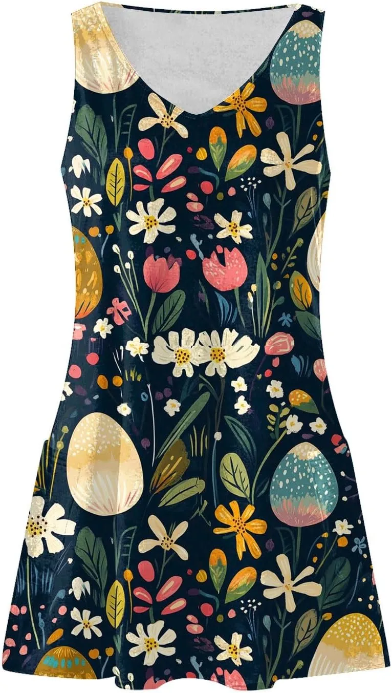 Summer Dresses for Women Beach V Neck Swimsuit Coverup Casual Sleeveless Dress with Pocket 2025 Printed Sundress