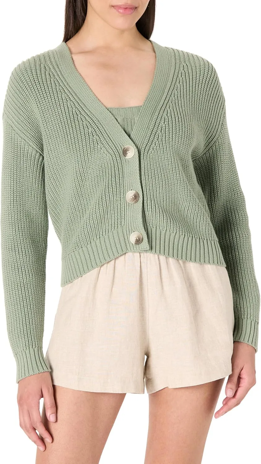 The Drop Women's Standard Sari Cropped Button-Front Cardigan