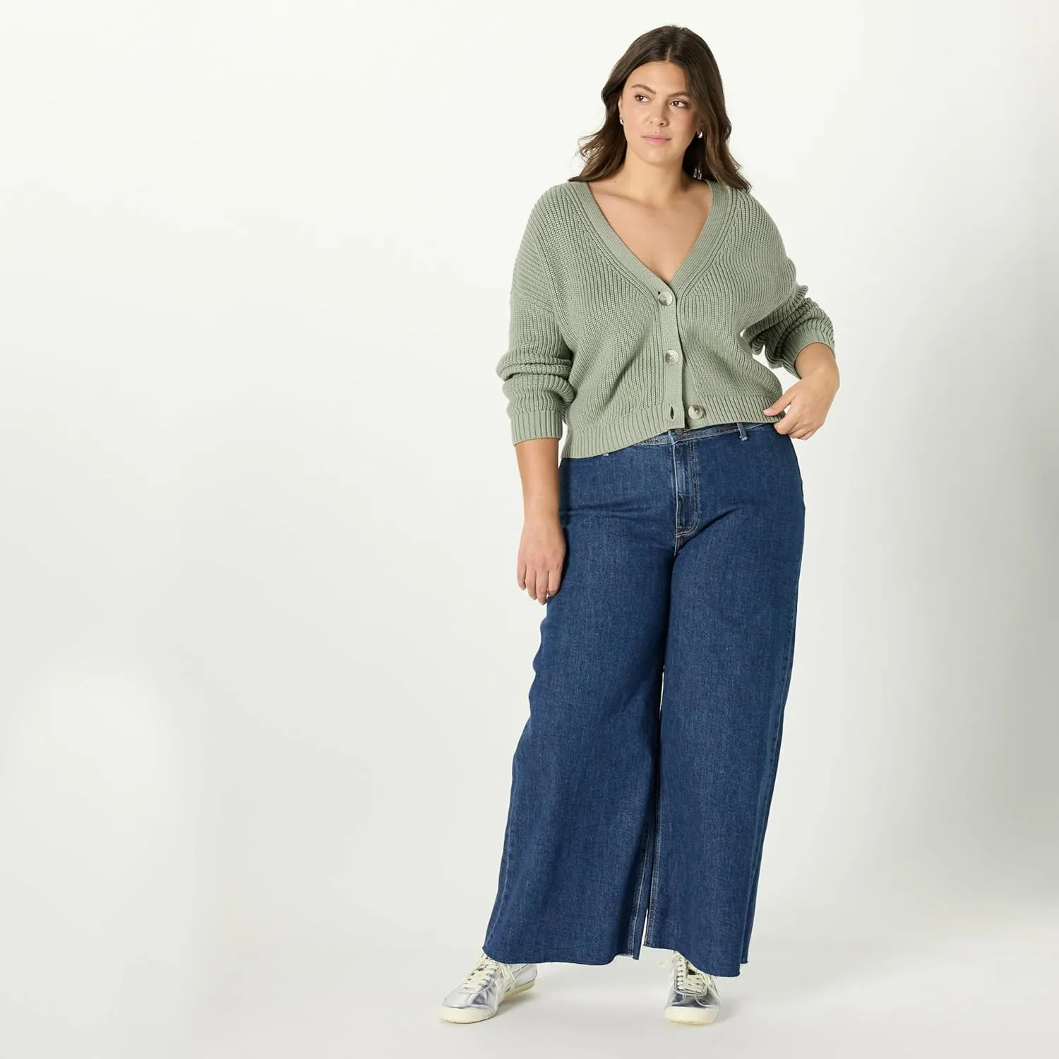 The Drop Women's Standard Sari Cropped Button-Front Cardigan