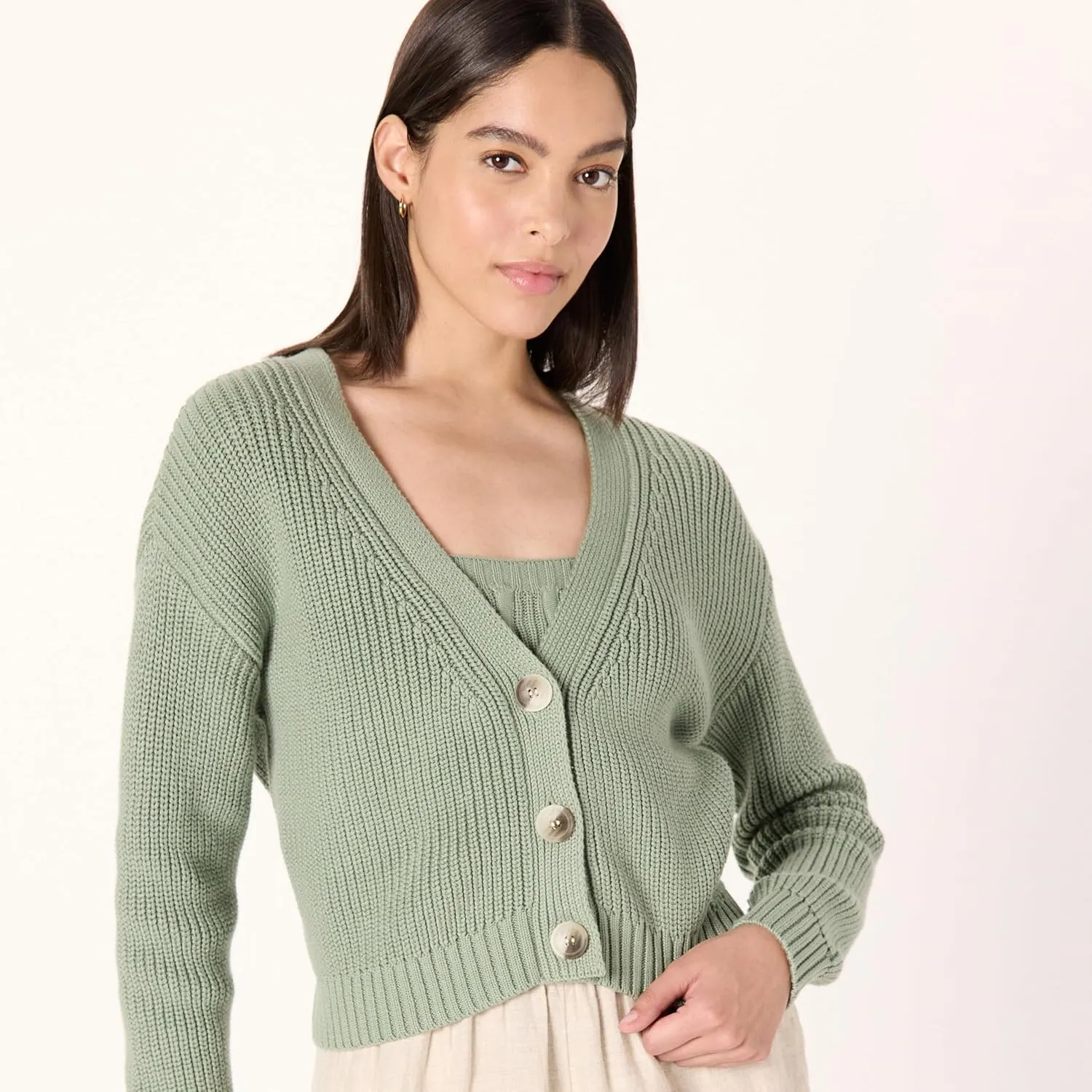 The Drop Women's Standard Sari Cropped Button-Front Cardigan