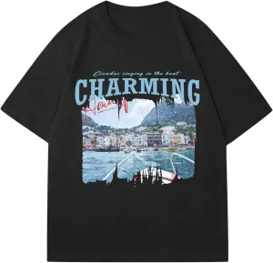Verdusa Men's Graphic Drop Shoulder Tee Tops Short Sleeve Crew Neck Loose Tee Shirts