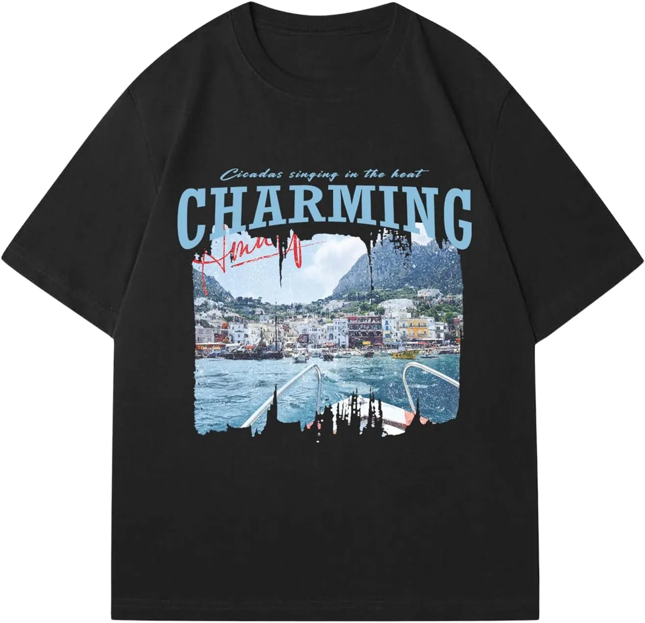 Verdusa Men's Graphic Drop Shoulder Tee Tops Short Sleeve Crew Neck Loose Tee Shirts