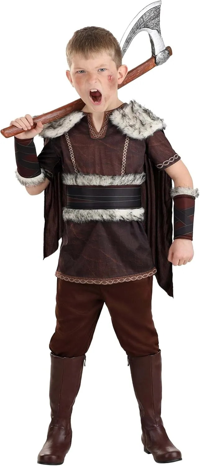 Victorious Viking Boy Costume with Tunic, Pants, Cape, Wrist Cuffs & Belt