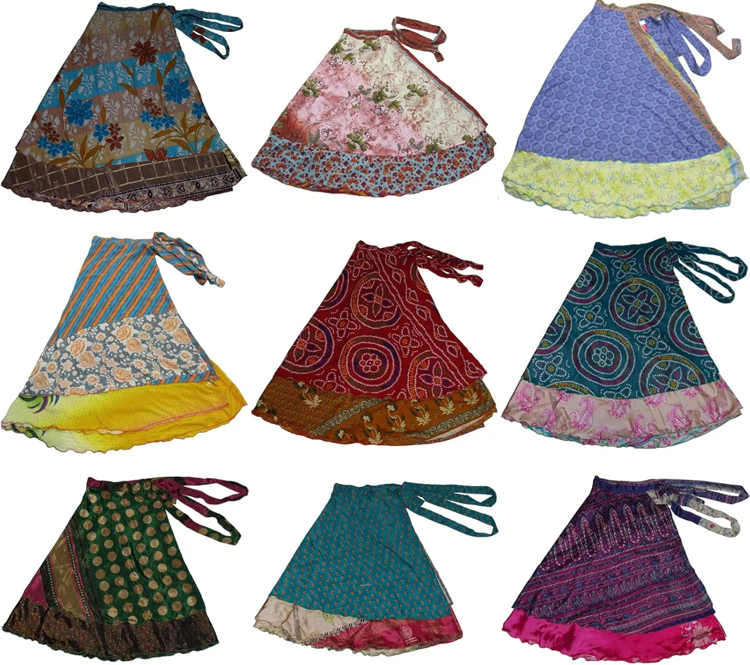 Wevez Pack of 3 Pcs Original Two Layer Printed Wrap Around Skirts (Medium Length Plus Size)