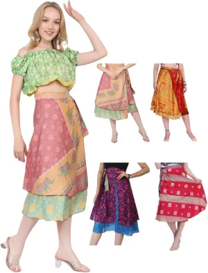 Wevez Women's Lot of Pack of 5 Silk Sari Skirts, Medium, Assorted