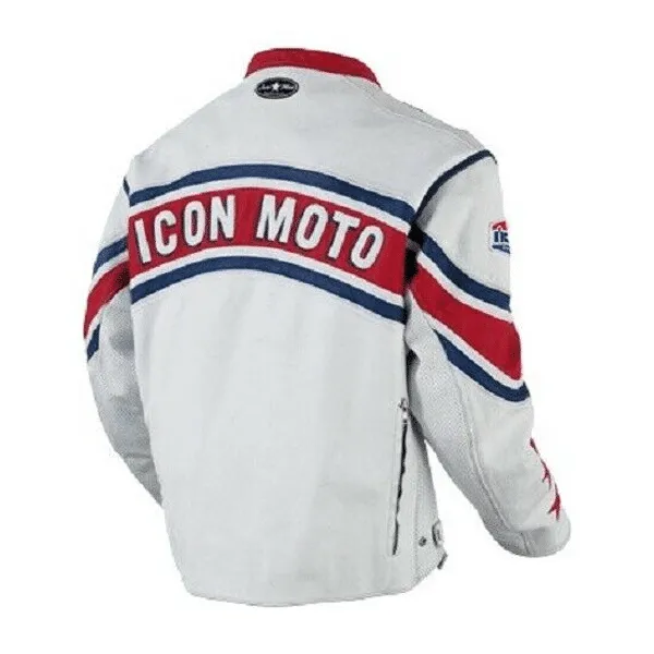 White Icon Moto Leather Jacket With CE Armor Icon Daytona Jacket