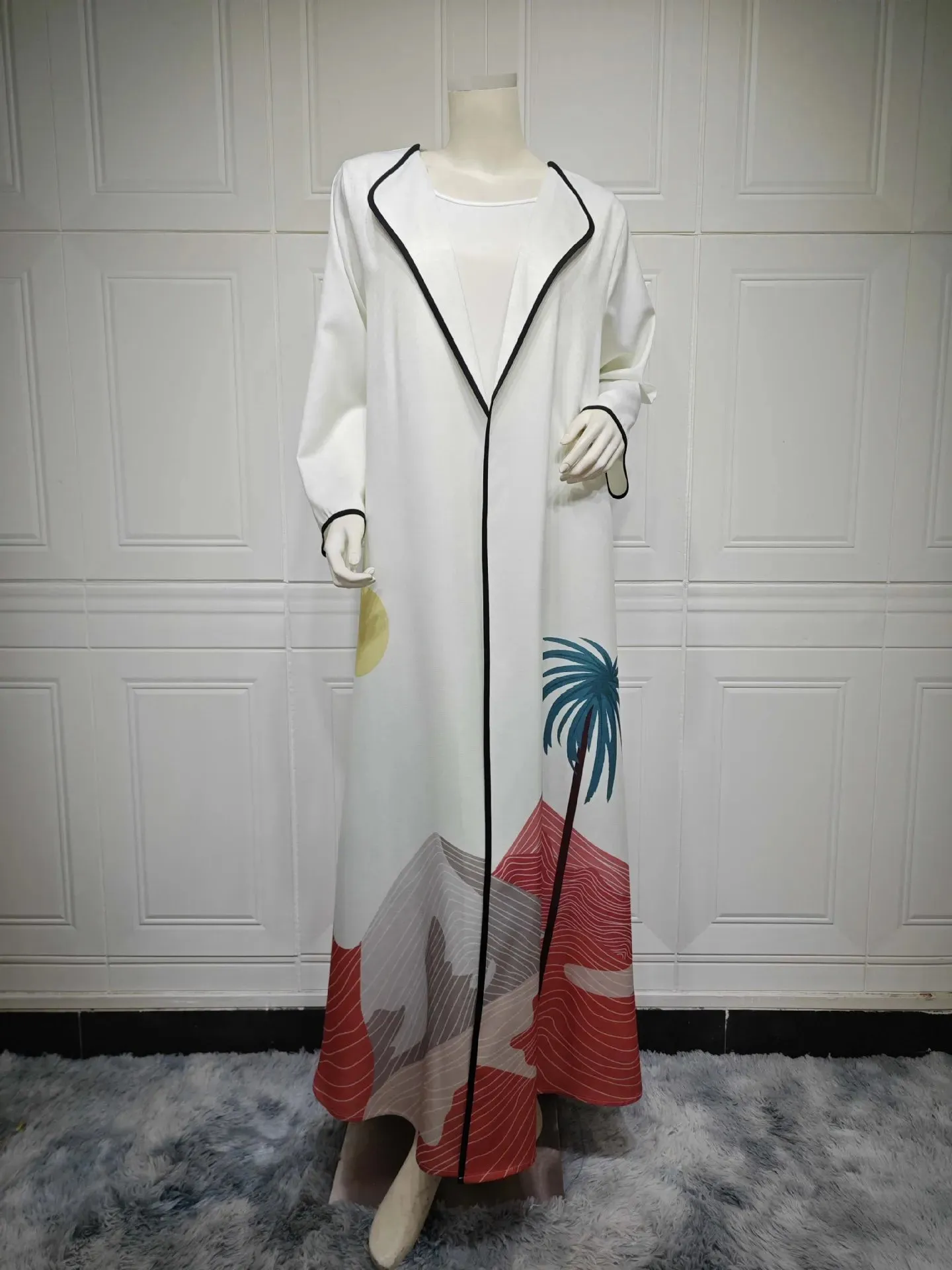 White Modest Open Kimono Abaya
