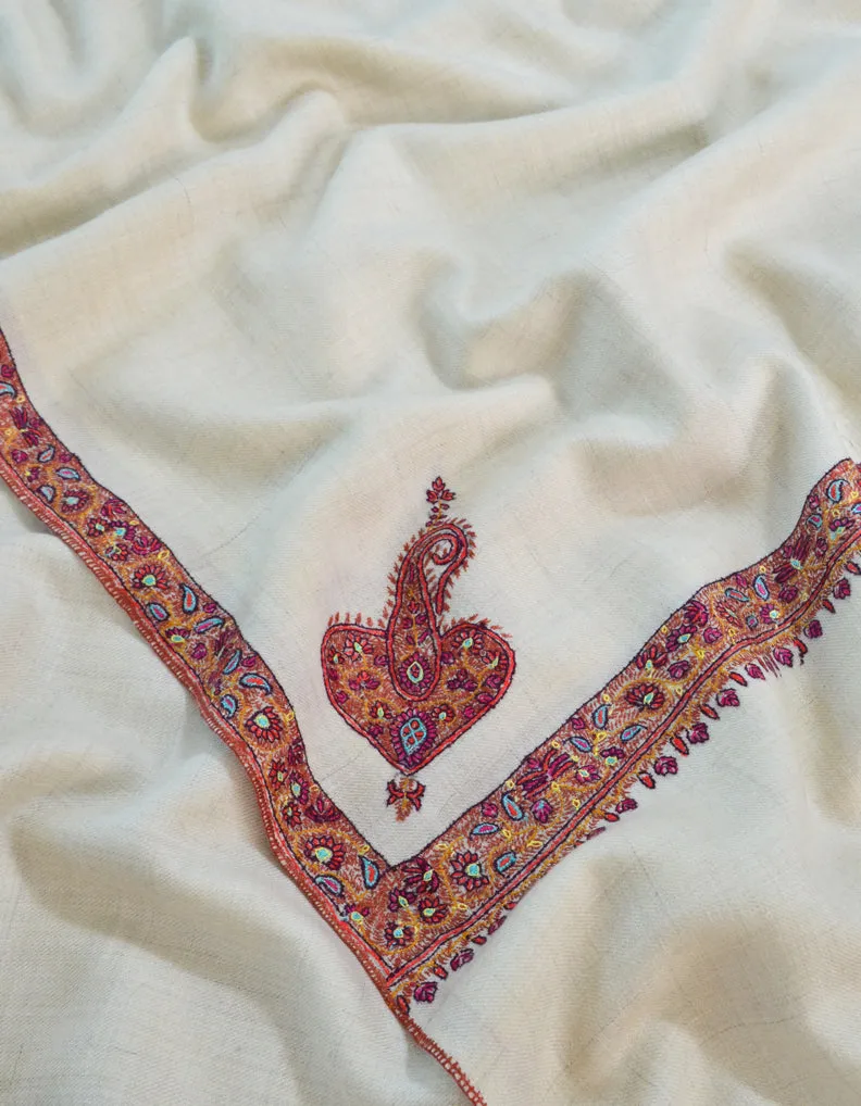 White Pashmina Shawl With Sozni Work 5396