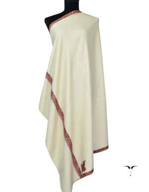 White Pashmina Shawl With Sozni Work 5396