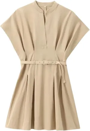 Women European and American Style Texture Waist Cinching Slimming A-Line Skirt Waist Cinching Short Dress