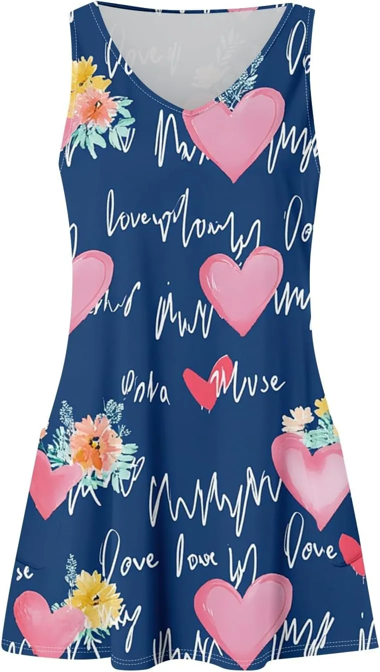 Women Summer Dresses Sleeveless V Neck Swimsuit Coverup Vacation Casual Sundress Printed Beach Dress with Pocket