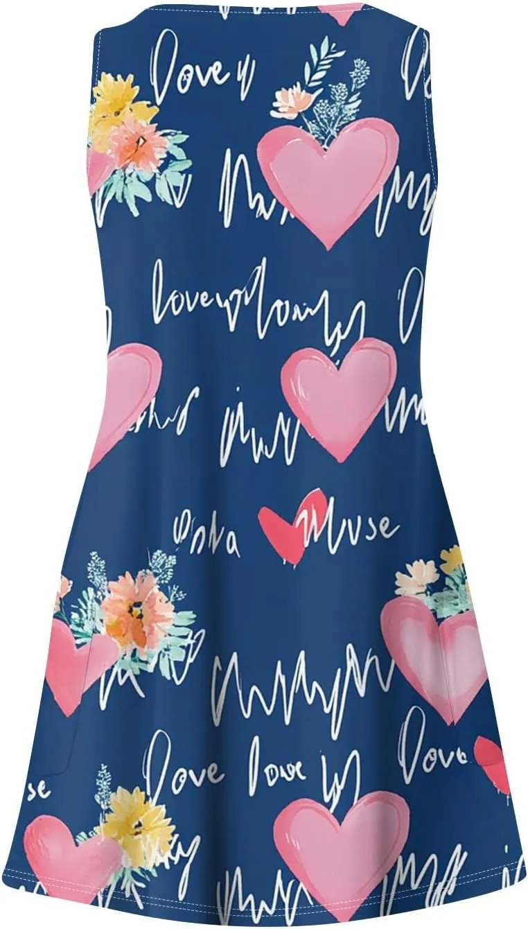 Women Summer Dresses Sleeveless V Neck Swimsuit Coverup Vacation Casual Sundress Printed Beach Dress with Pocket
