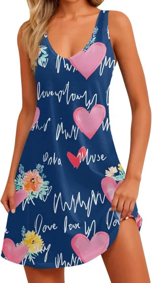Women Summer Dresses Sleeveless V Neck Swimsuit Coverup Vacation Casual Sundress Printed Beach Dress with Pocket