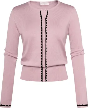 Women's Cardigan Sweater Color Block Long Sleeve Crew Neck Knit Cardigan Trendy Cropped Cardigan Shrug