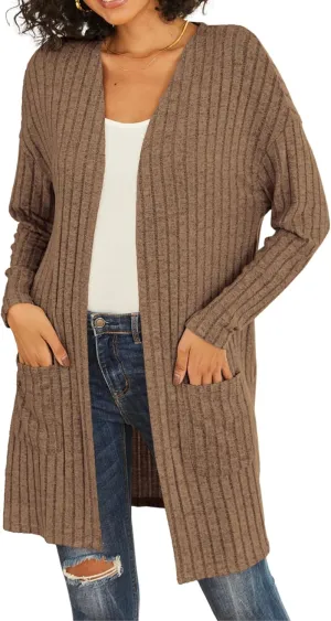 Womens Cardigan Sweater Lightweigh Long Sleeve Open Front Knit Oversized Cardigans with Pockets Trendy Spring Tops