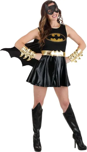 Women's Heroic Batgirl Costume - 5 Pc. Batman Dress, Cape, Mask, Belt & Gauntlets, DC Comics Superhero Cosplay