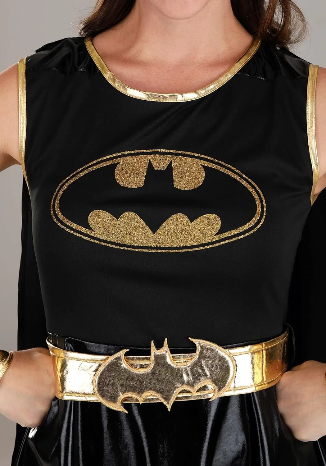 Women's Heroic Batgirl Costume - 5 Pc. Batman Dress, Cape, Mask, Belt & Gauntlets, DC Comics Superhero Cosplay