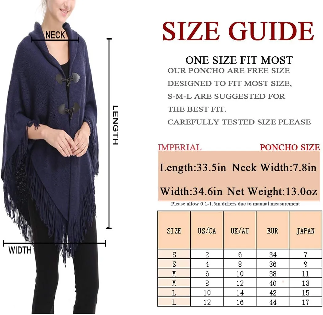 Women's Loose Cloak Poncho With Stylish Trumpet Button,Pullover Wrap