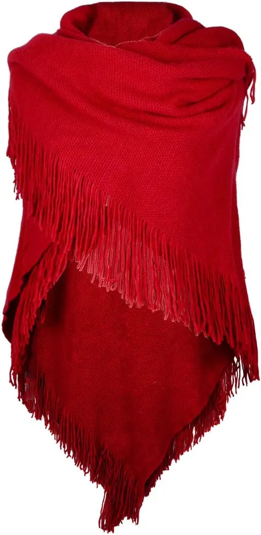 Women's Loose Cloak Poncho With Stylish Trumpet Button,Pullover Wrap